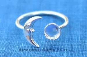 4mm Silver Crescent Moon Open Adjustable Bezel Ring blank