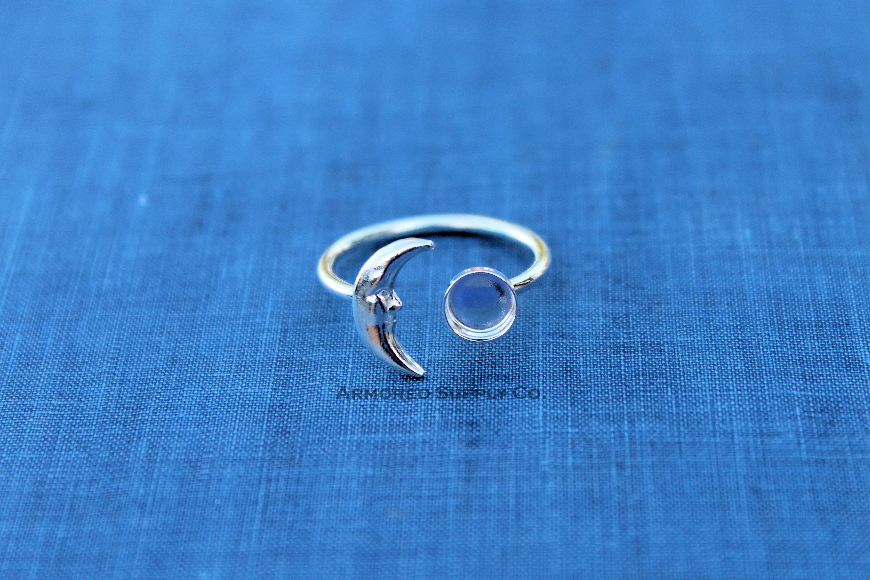 4mm Silver Crescent Moon Open Adjustable Bezel Ring blank