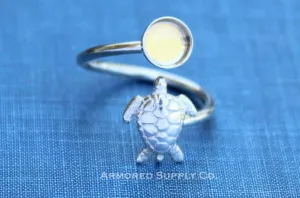 4mm Silver Sea Turtle Wrap Bypass Adjustable Bezel Ring blank