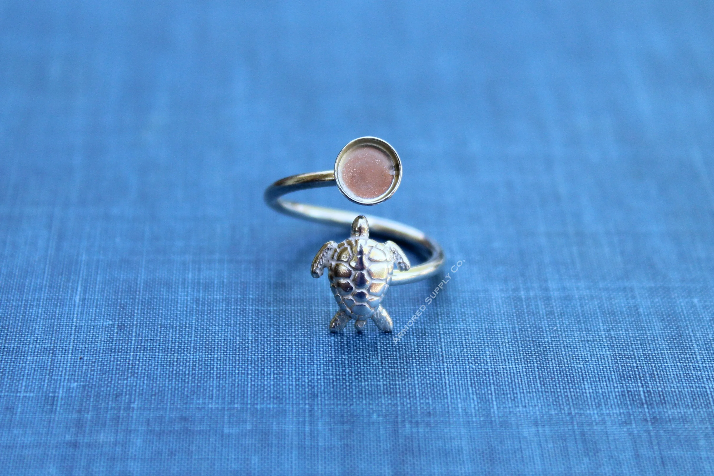 4mm Silver Sea Turtle Wrap Bypass Adjustable Bezel Ring blank