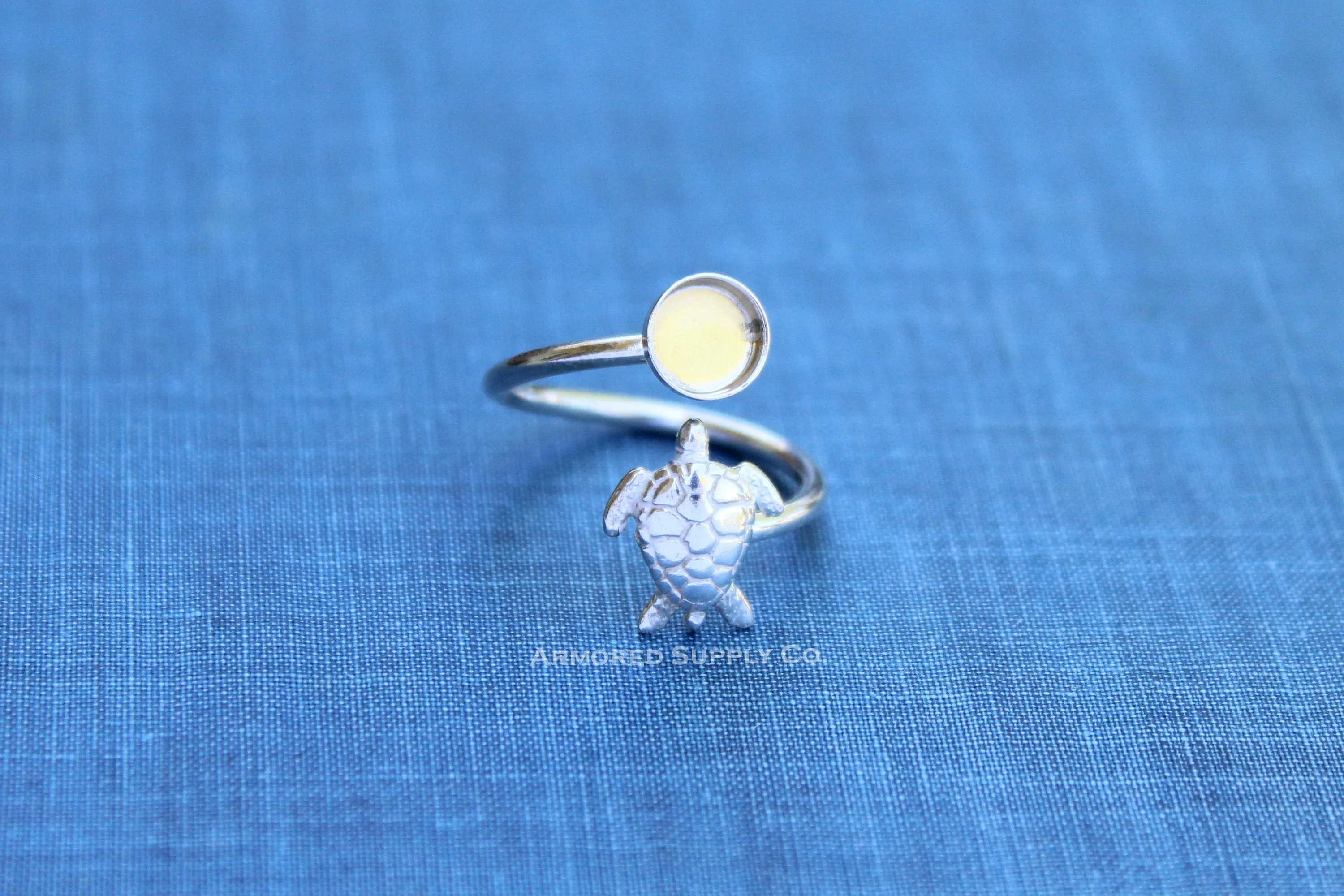 4mm Silver Sea Turtle Wrap Bypass Adjustable Bezel Ring blank
