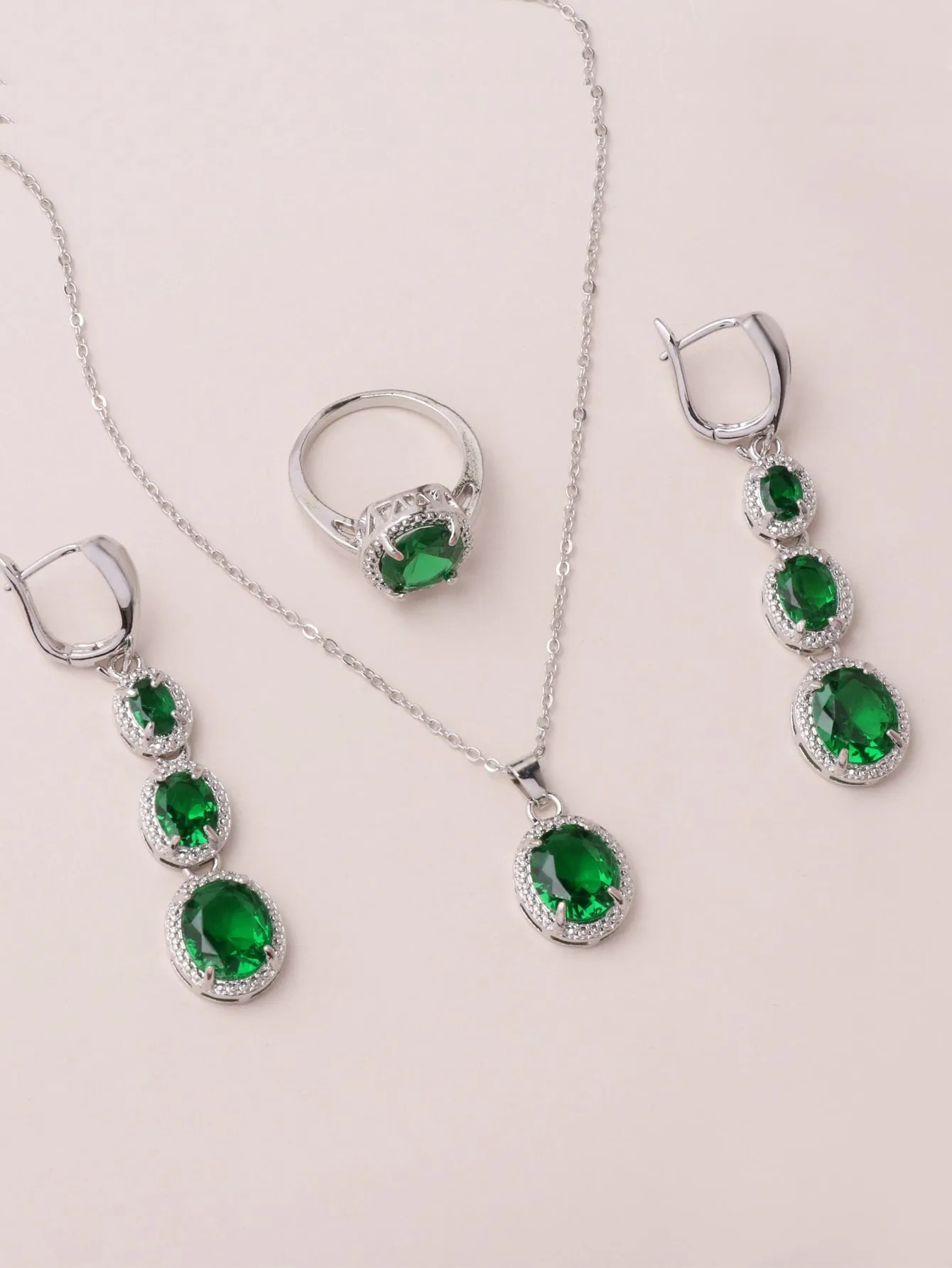 4pcs Rhinestone Decor Jewelry Set - Green - FD ⚡