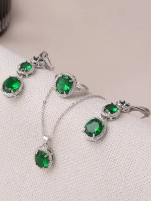 4pcs Rhinestone Decor Jewelry Set - Green - FD ⚡