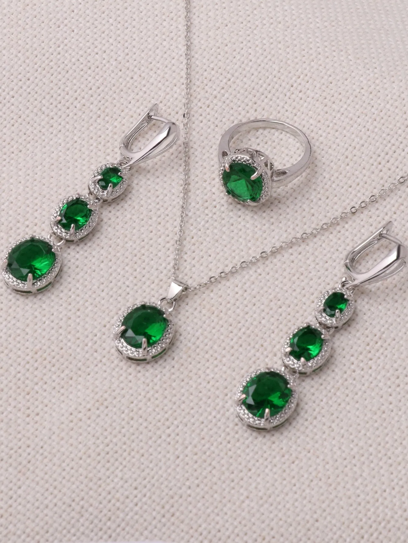 4pcs Rhinestone Decor Jewelry Set - Green - FD ⚡