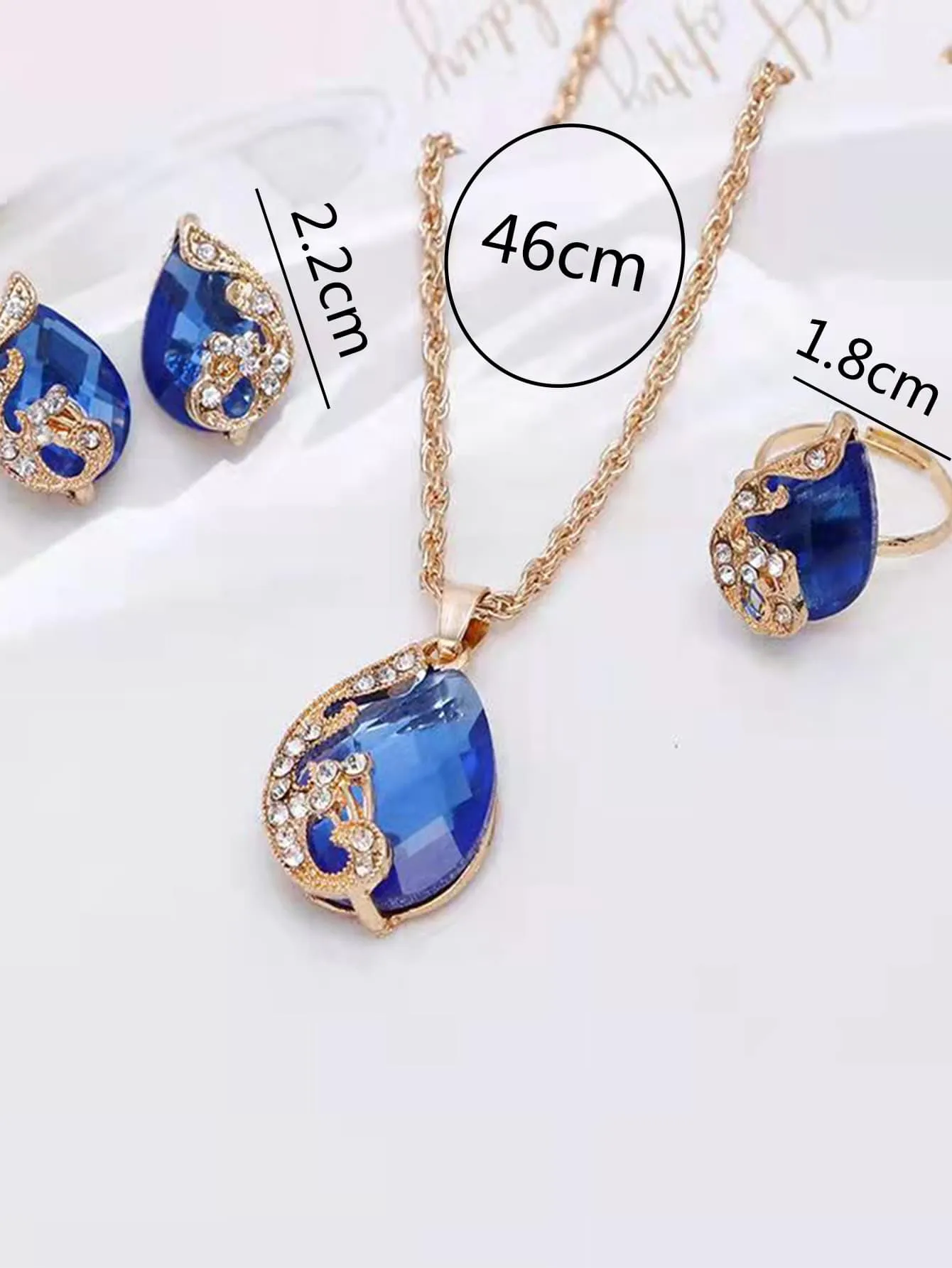 4pcs Rhinestone Water-drop Decor Jewelry Set - Blue