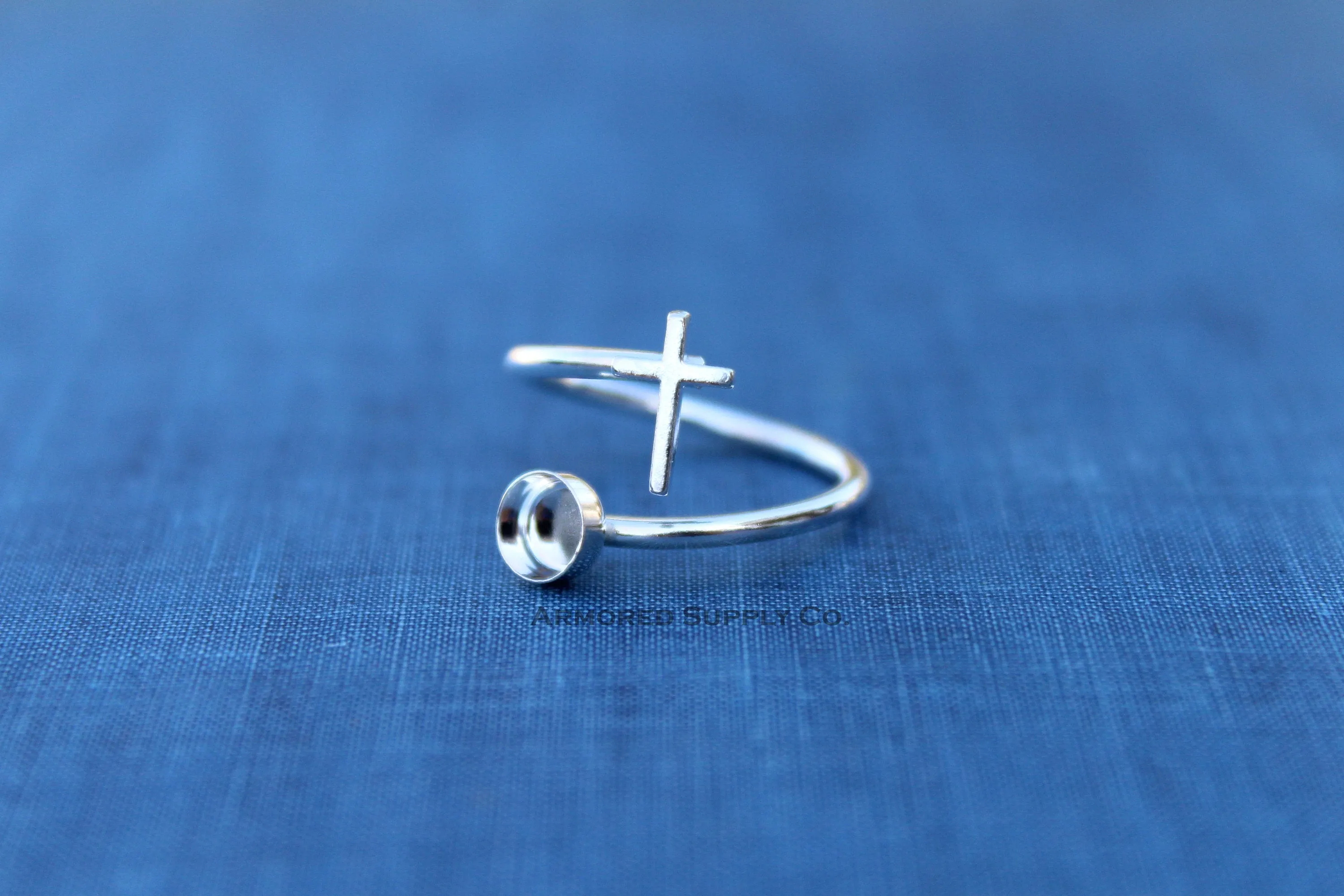 5mm Silver Cross Bypass Wrap Adjustable Bezel Ring blank