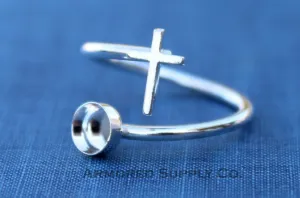 5mm Silver Cross Bypass Wrap Adjustable Bezel Ring blank