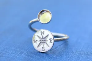 6mm Silver Compass Wrap Bypass Adjustable Bezel Ring blank