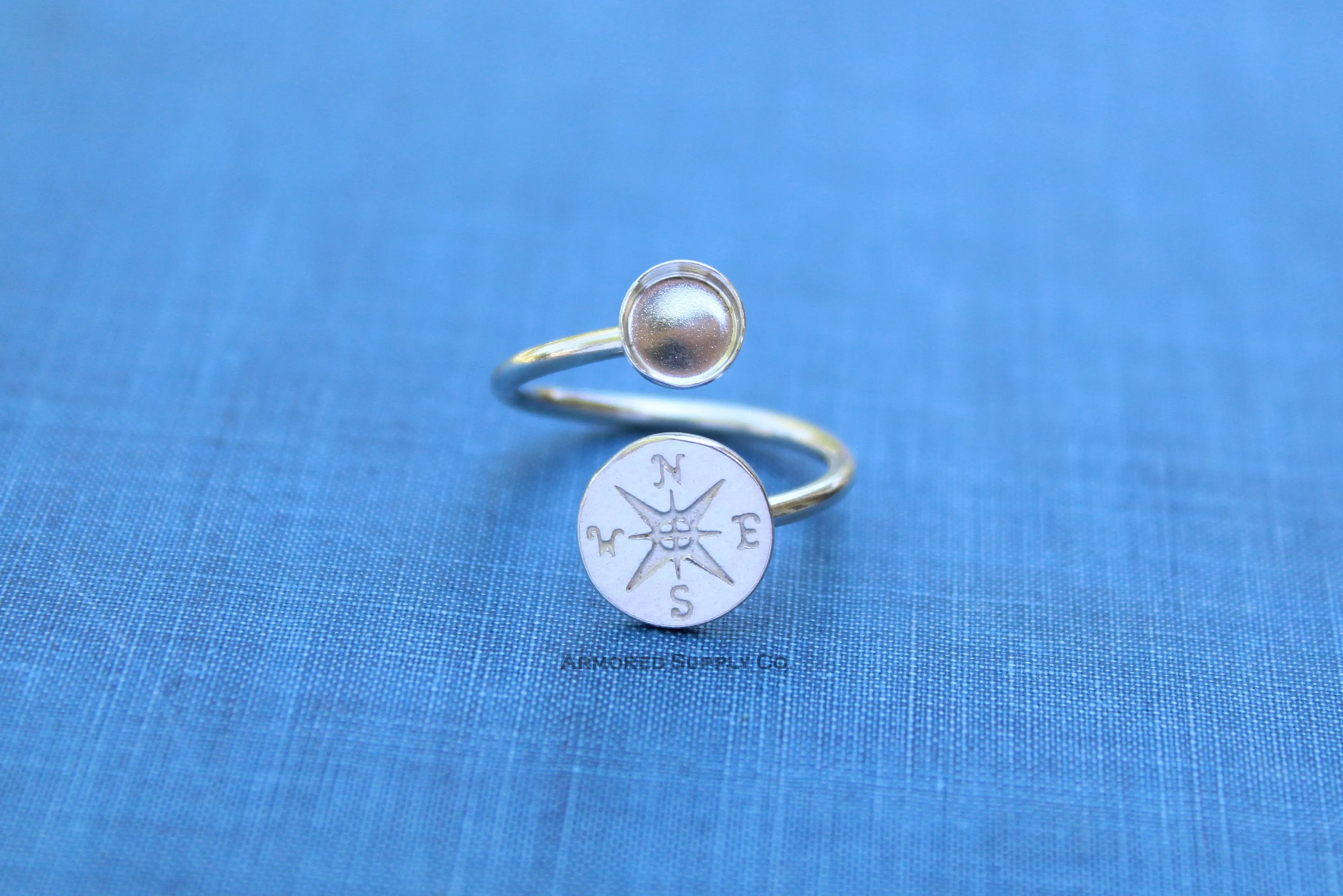 6mm Silver Compass Wrap Bypass Adjustable Bezel Ring blank
