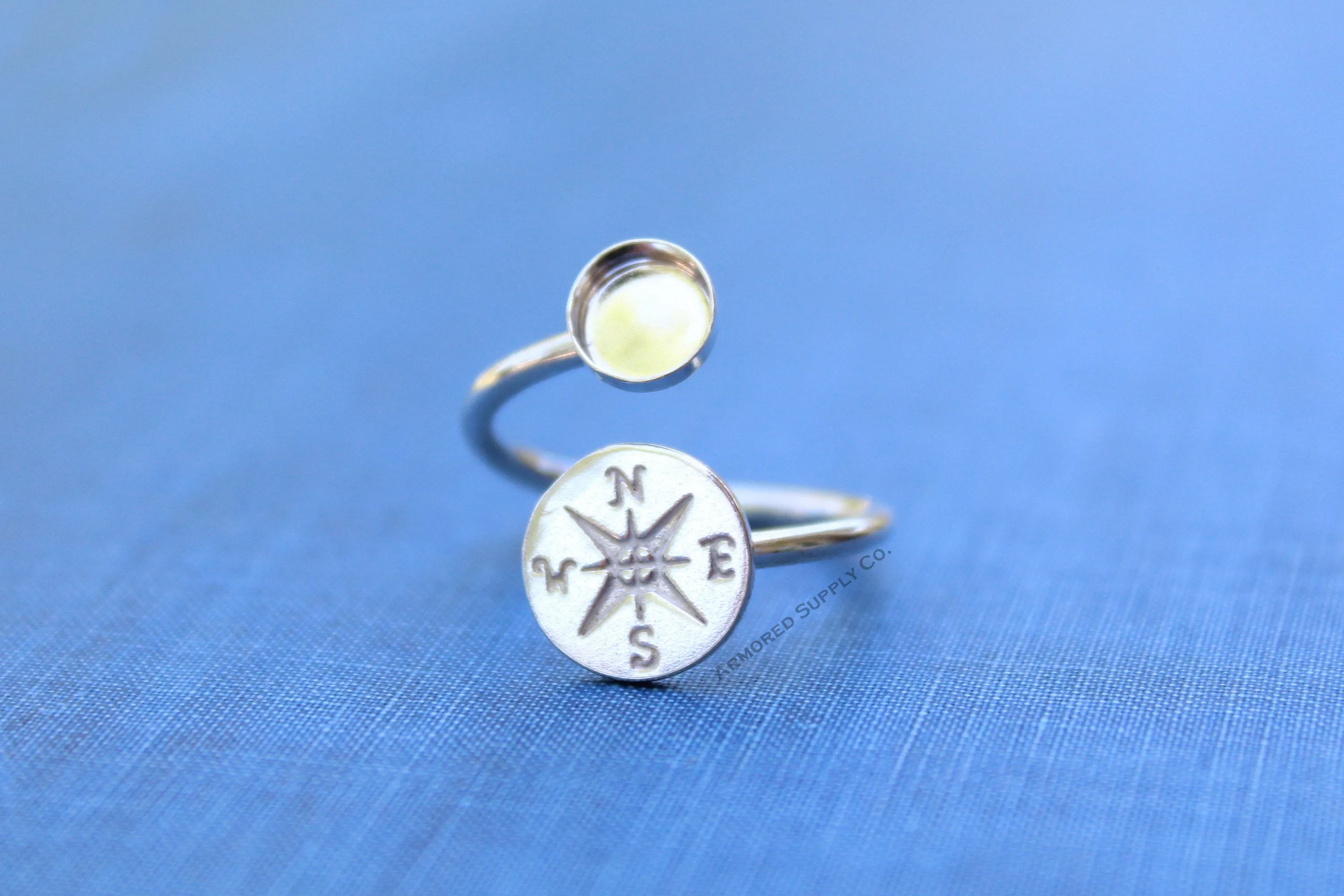 6mm Silver Compass Wrap Bypass Adjustable Bezel Ring blank