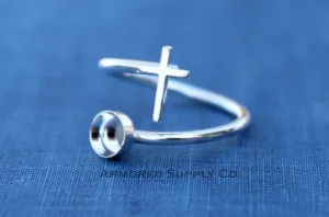 6mm Silver Cross Wrap Bypass Adjustable Bezel Ring blank