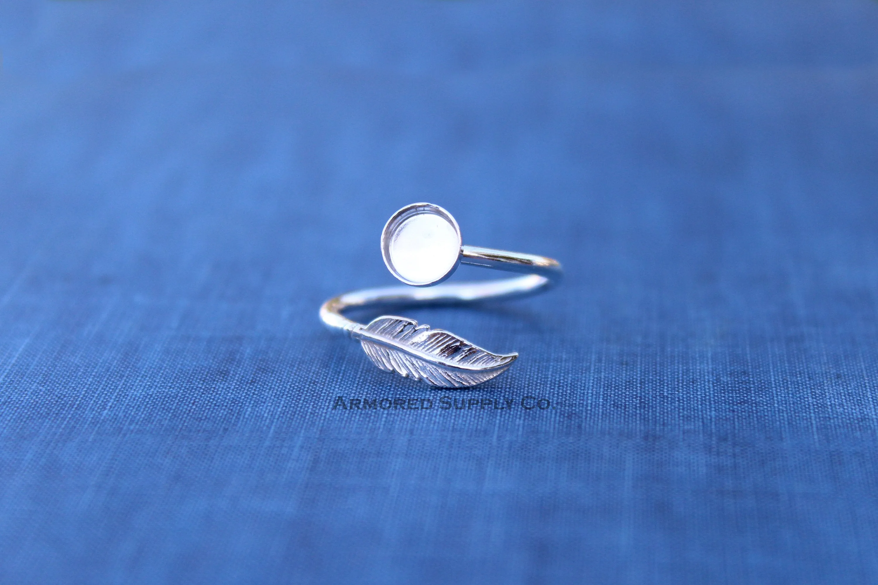 6mm Silver Feather Wrap Bypass Adjustable Bezel Ring blank