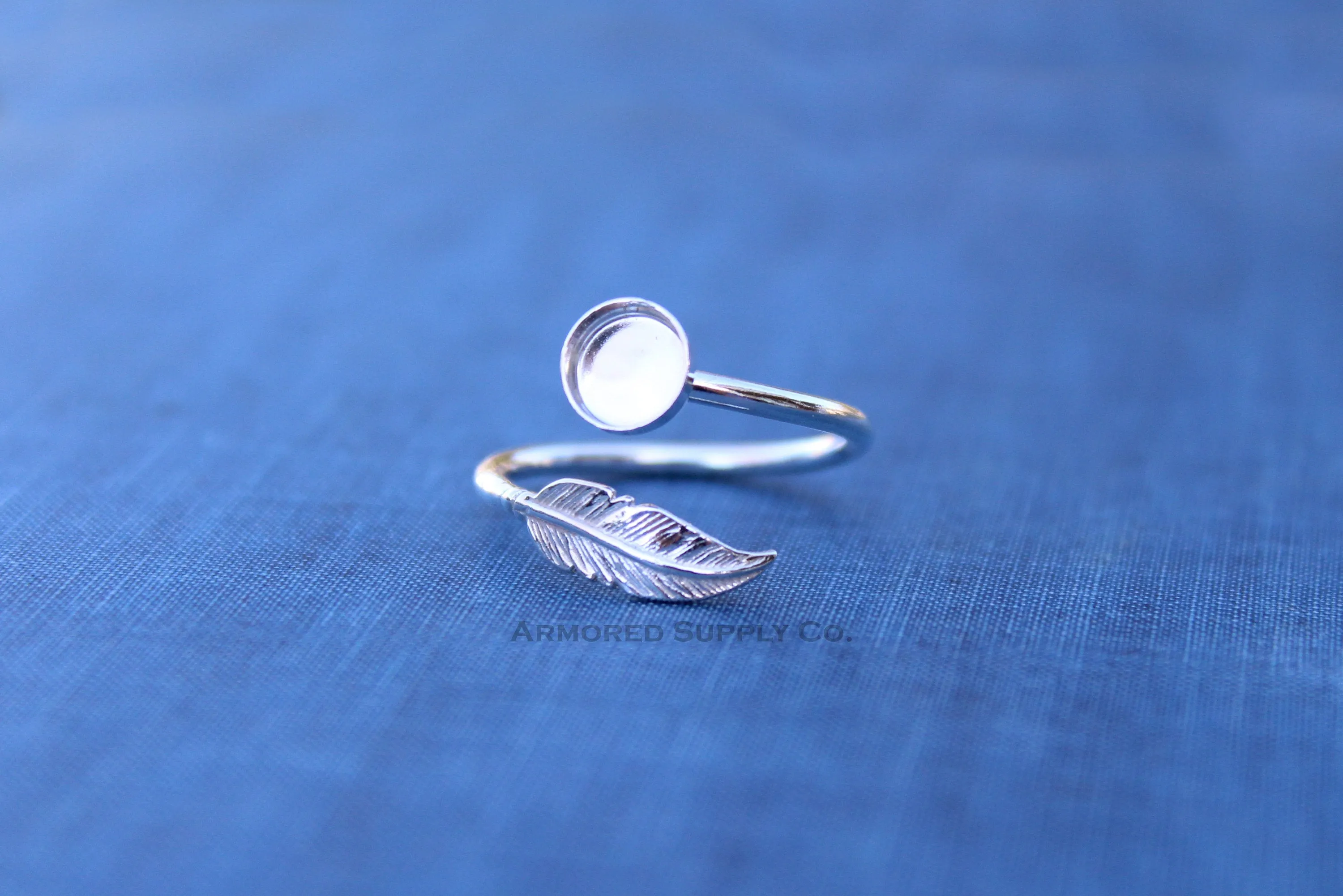 6mm Silver Feather Wrap Bypass Adjustable Bezel Ring blank