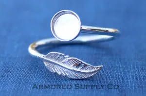6mm Silver Feather Wrap Bypass Adjustable Bezel Ring blank