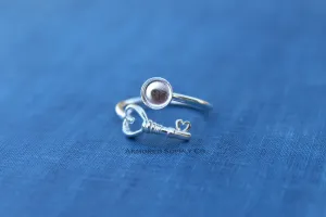7mm Bezel Silver Heart Key Wrap Bypass Adjustable Ring blank