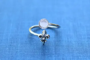 8mm Bezel Silver Fleur De Lis Wrap Bypass Adjustable Ring blank