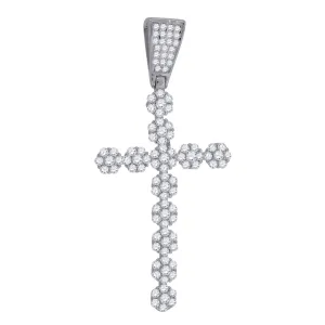 925 Sterling Silver Cubic Zirconia CZ Flower Cross Religious Pendant Charm