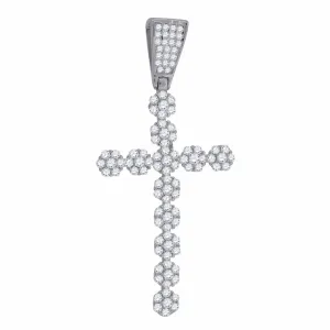 925 Sterling Silver Cubic Zirconia CZ Flower Cross Religious Pendant Charm