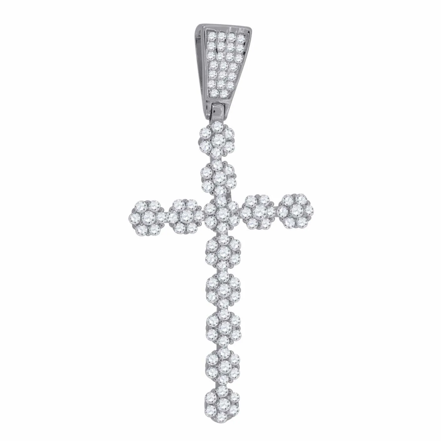 925 Sterling Silver Cubic Zirconia CZ Flower Cross Religious Pendant Charm