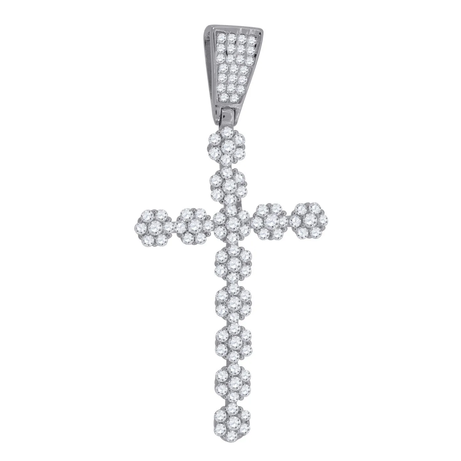925 Sterling Silver Cubic Zirconia CZ Flower Cross Religious Pendant Charm