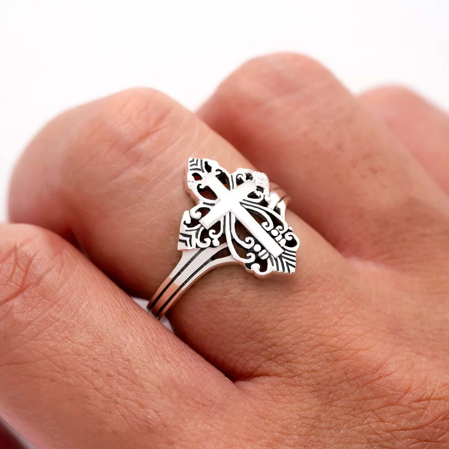 925 Sterling Silver Holy Cross Signet Ring