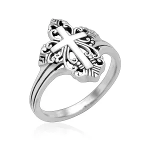 925 Sterling Silver Holy Cross Signet Ring