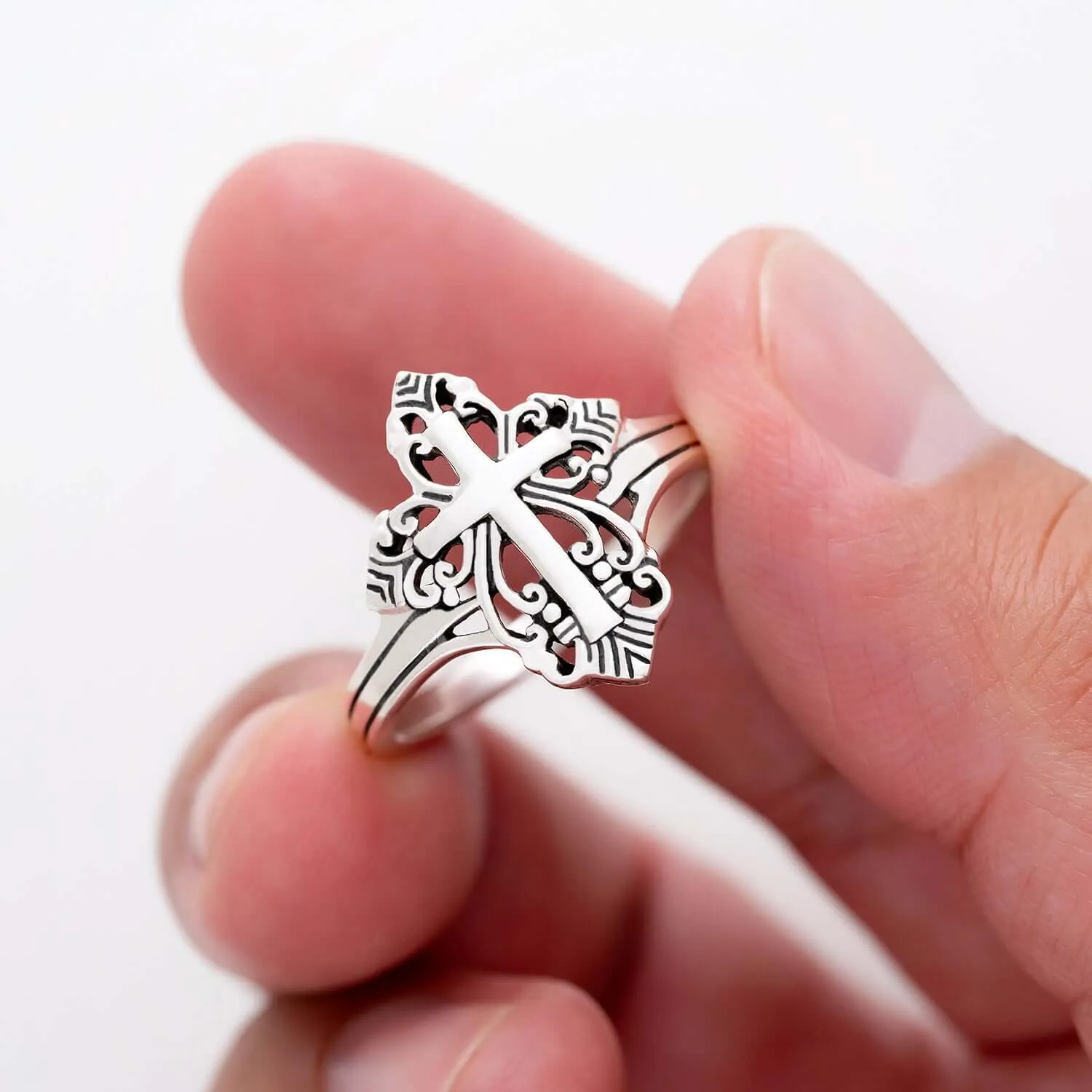 925 Sterling Silver Holy Cross Signet Ring