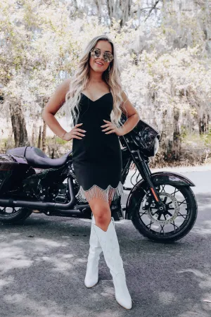 All That Jazz Rhinestone Mini Dress - Black