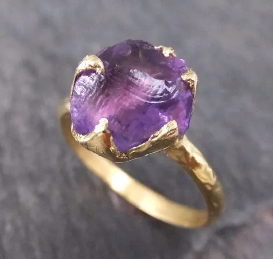 amethyst gold ring purple gemstone recycled 18k gold gemstone one of a kind birthstone unique statement ring byangeline 0116 Alternative Engagement