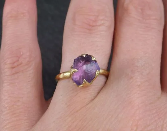 amethyst gold ring purple gemstone recycled 18k gold gemstone one of a kind birthstone unique statement ring byangeline 0116 Alternative Engagement