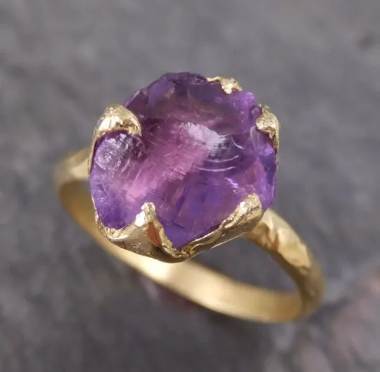 amethyst gold ring purple gemstone recycled 18k gold gemstone one of a kind birthstone unique statement ring byangeline 0116 Alternative Engagement