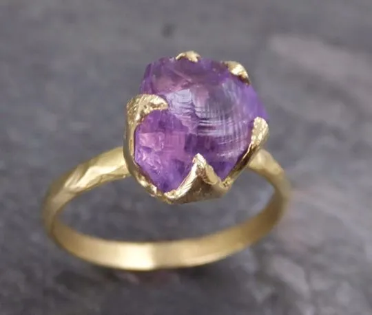 amethyst gold ring purple gemstone recycled 18k gold gemstone one of a kind birthstone unique statement ring byangeline 0116 Alternative Engagement