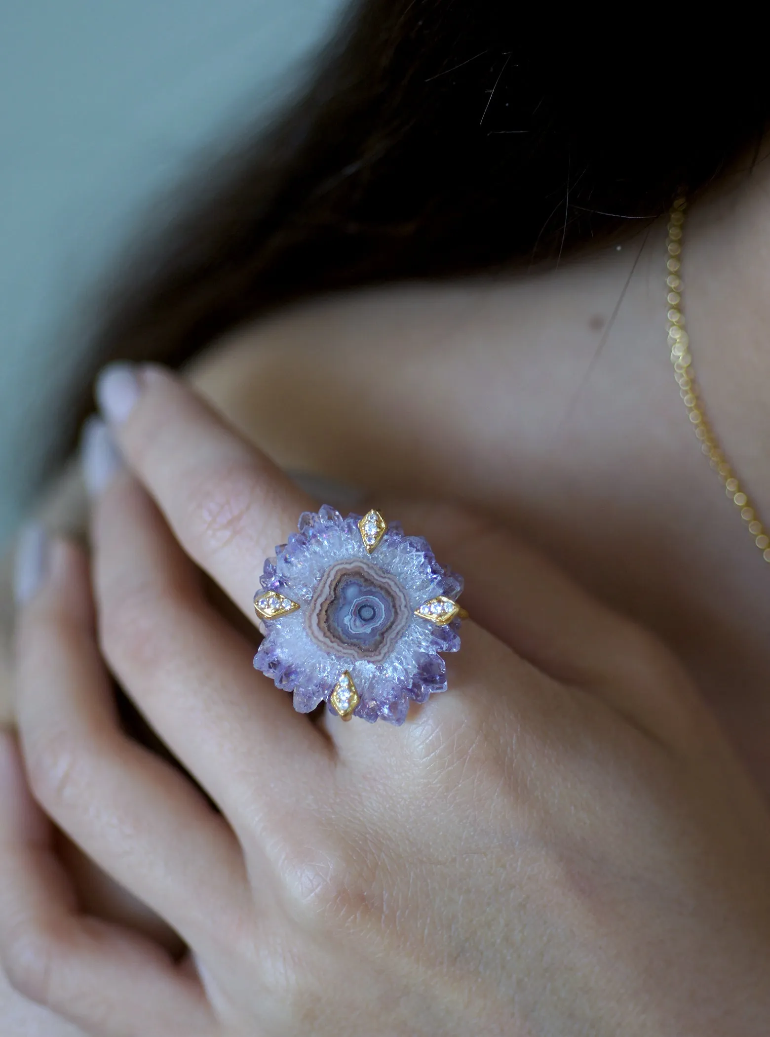 Amethyst Stalactite Flower Ring