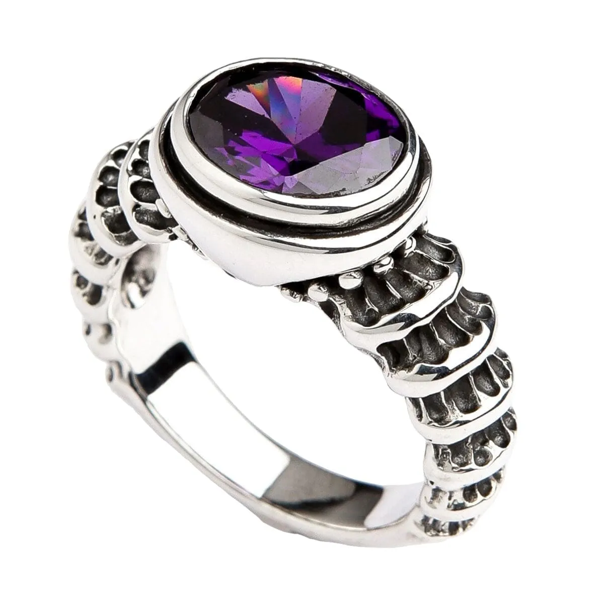 Amethyst Sterling Silver Men's Ring