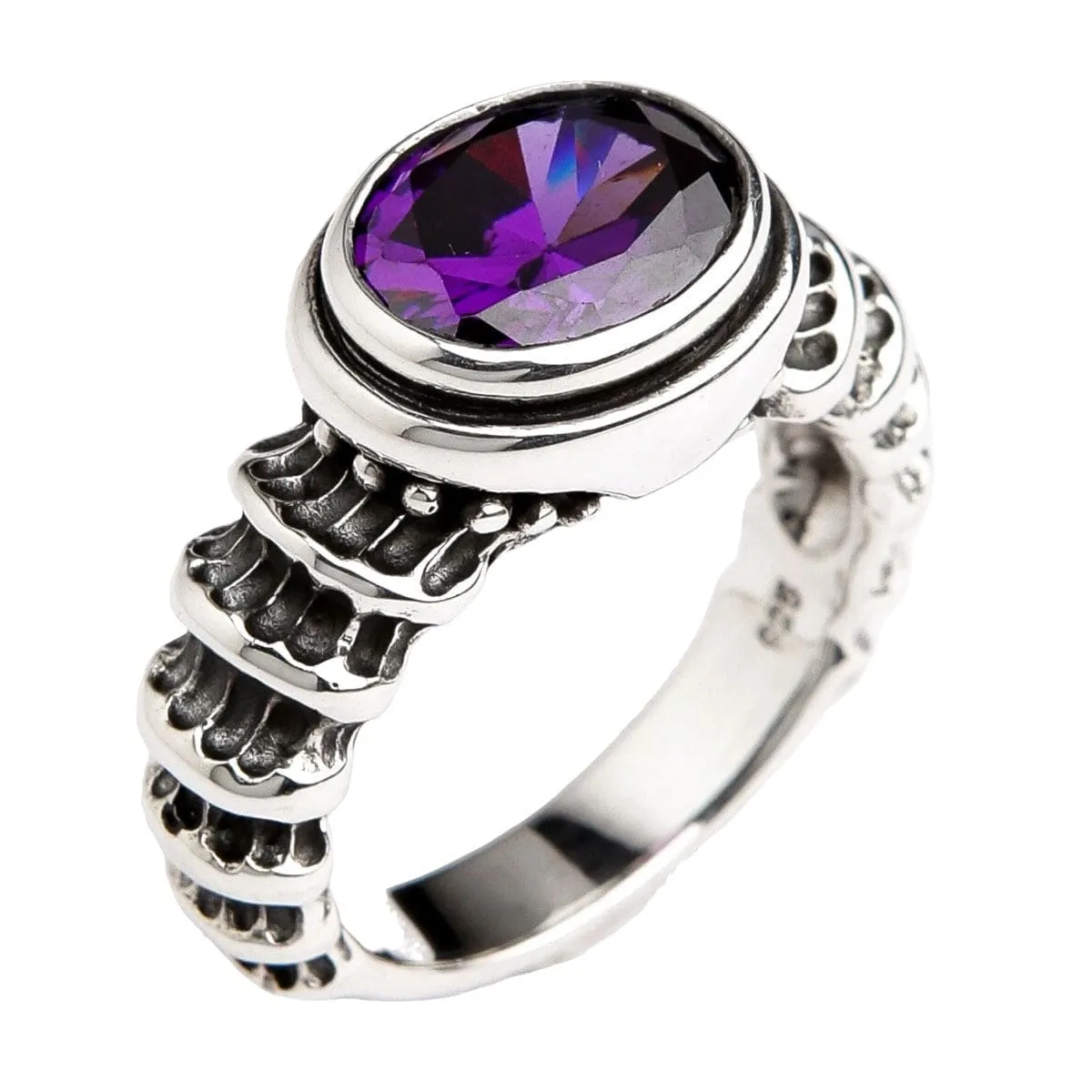 Amethyst Sterling Silver Men's Ring