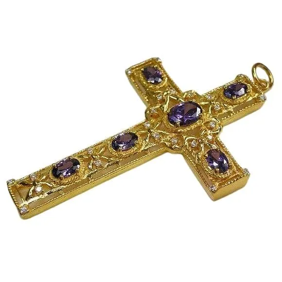 Amethyst Yellow Gold Bishop Cross Pendant