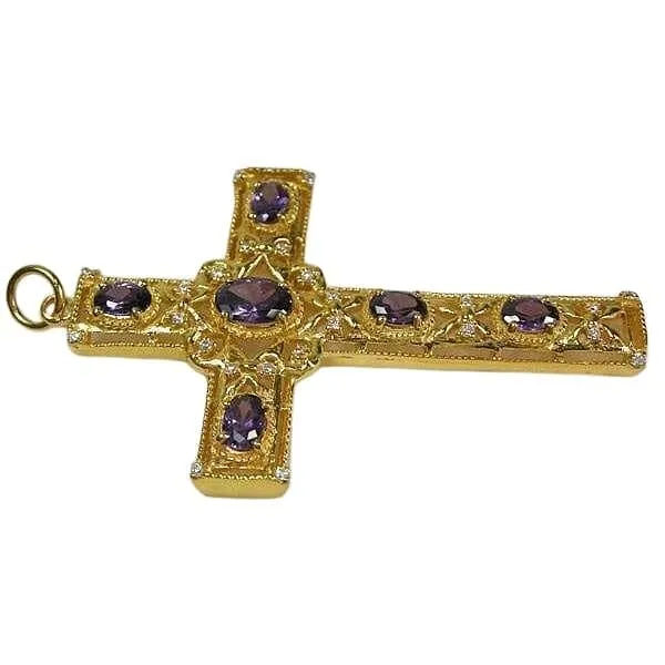 Amethyst Yellow Gold Bishop Cross Pendant