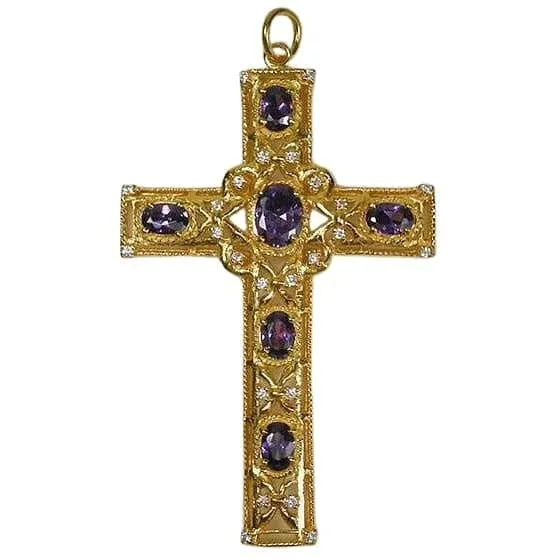 Amethyst Yellow Gold Bishop Cross Pendant