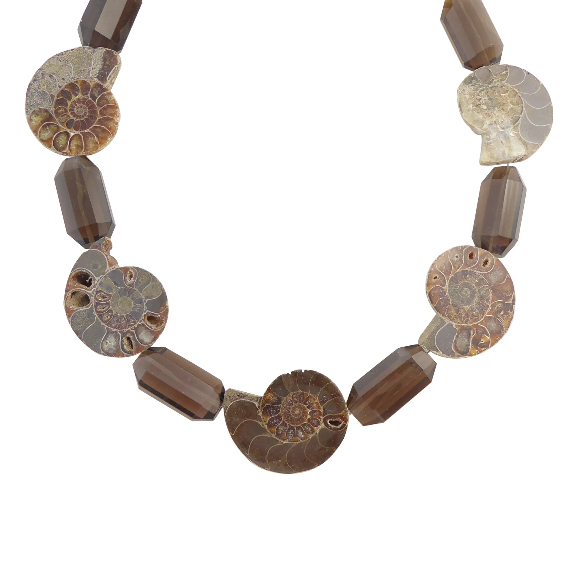 Ammonite fossil and smoky quartz necklace
