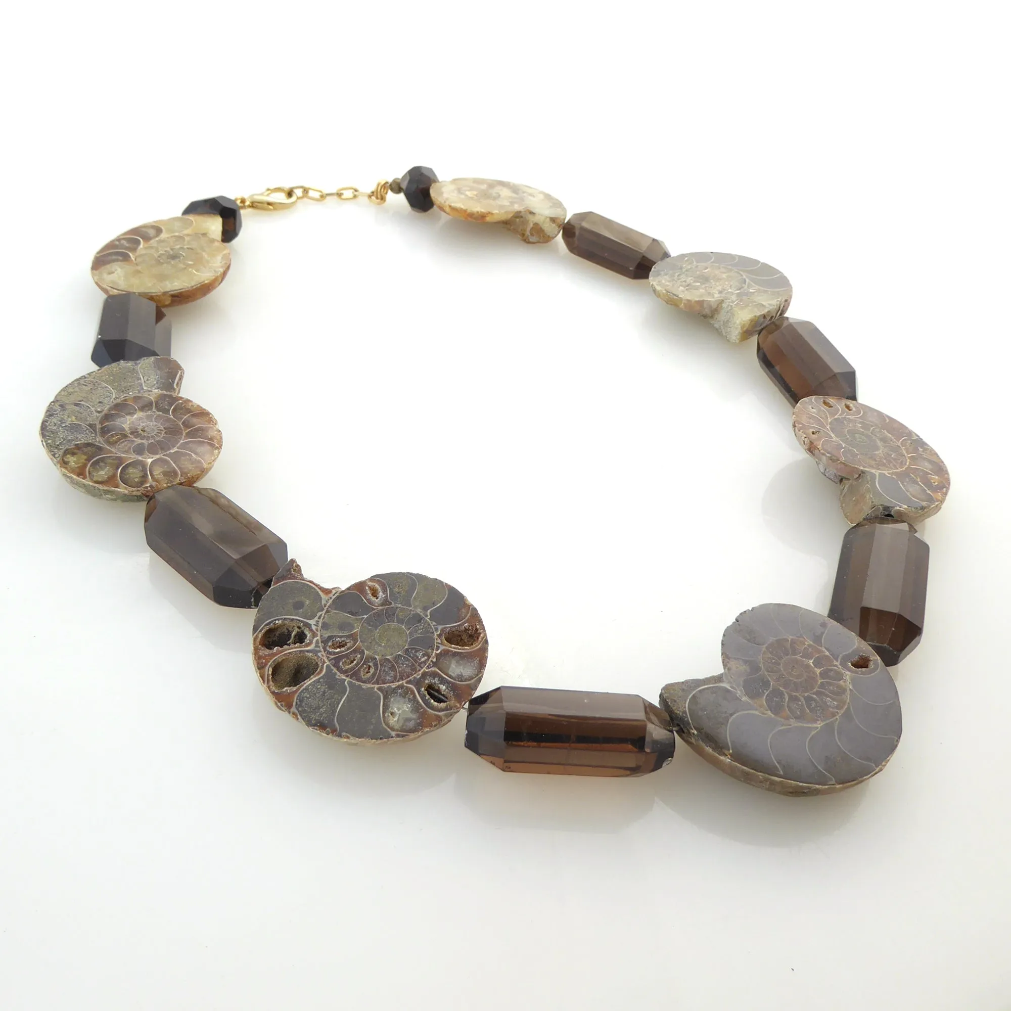Ammonite fossil and smoky quartz necklace