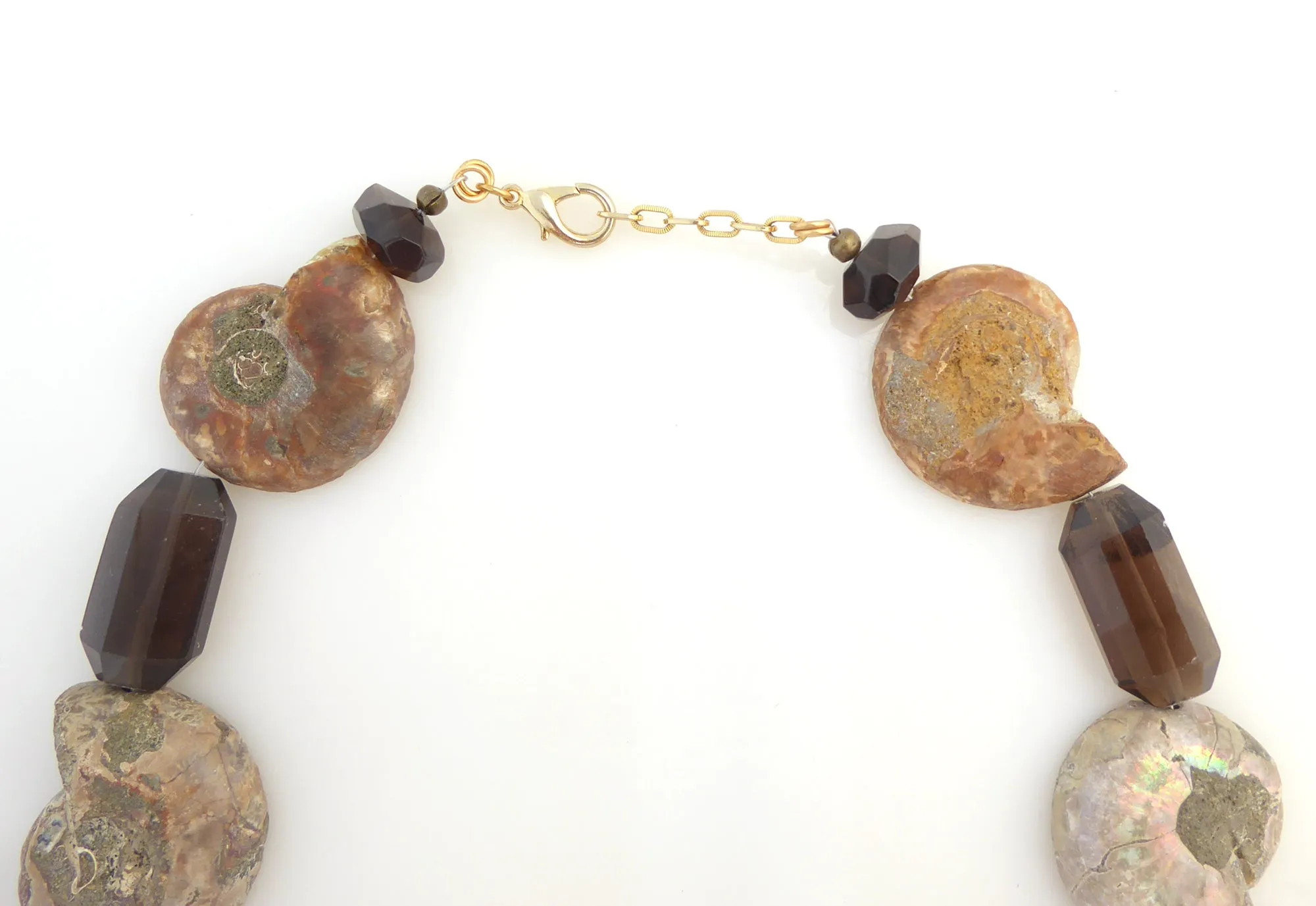 Ammonite fossil and smoky quartz necklace
