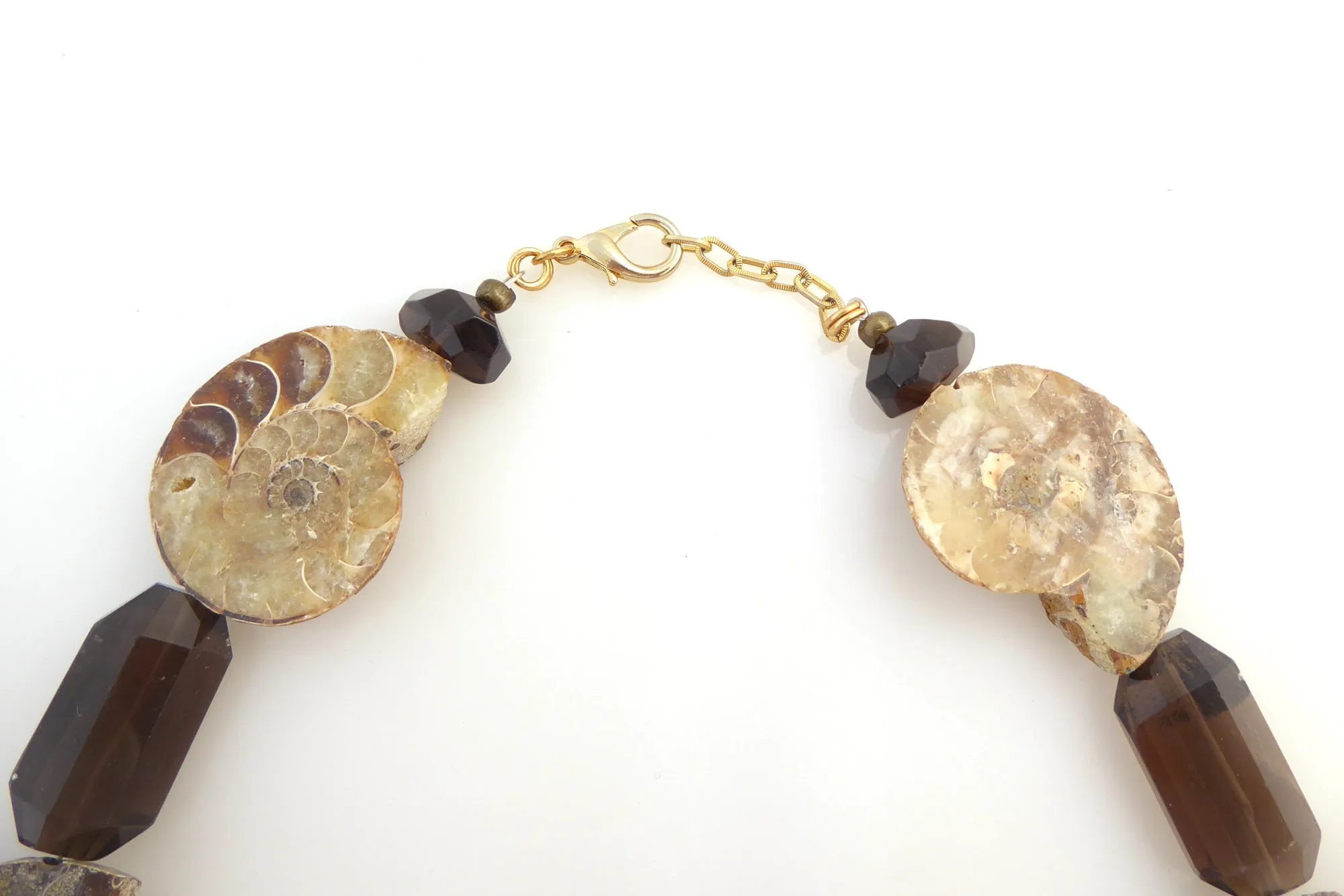 Ammonite fossil and smoky quartz necklace