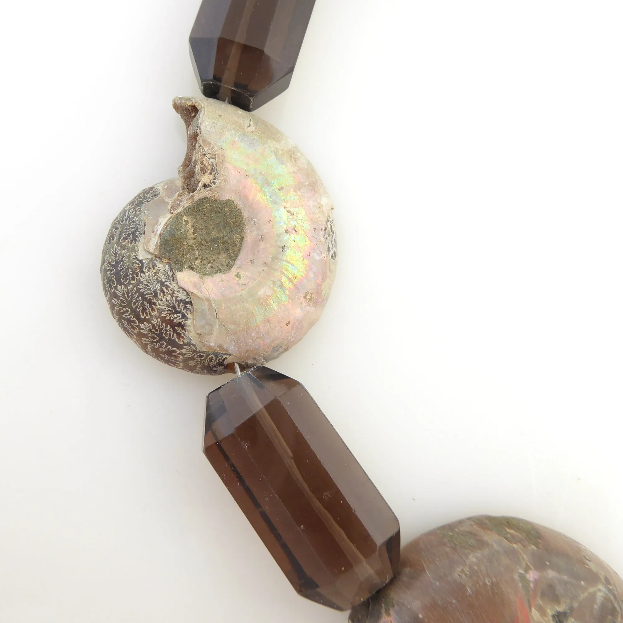 Ammonite fossil and smoky quartz necklace