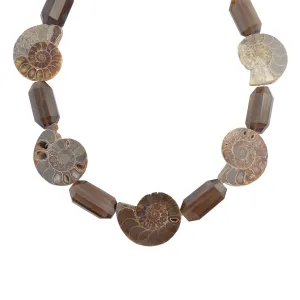 Ammonite fossil and smoky quartz necklace