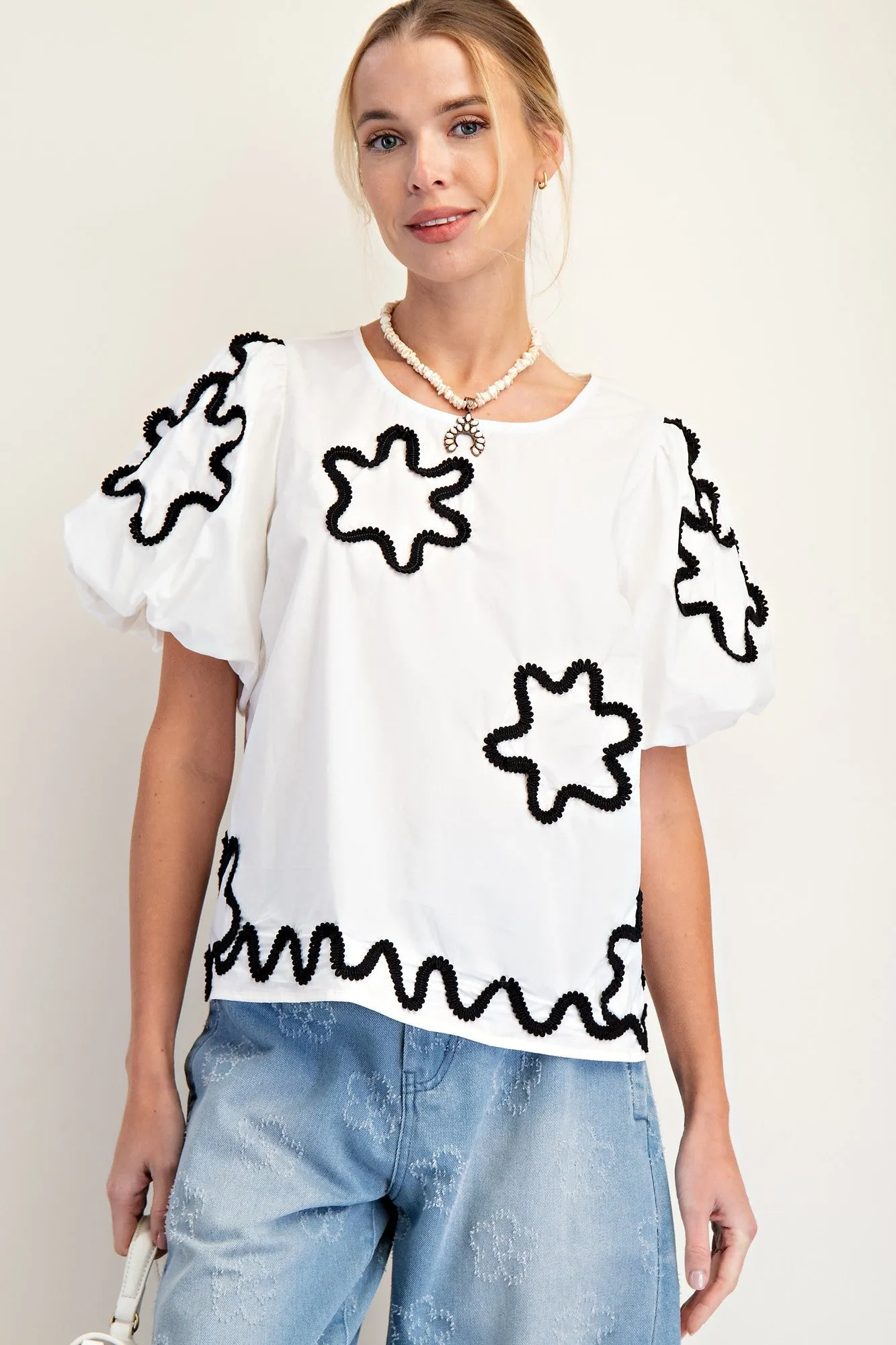 Aniston Flower Patch Cotton Poplin Top - Green