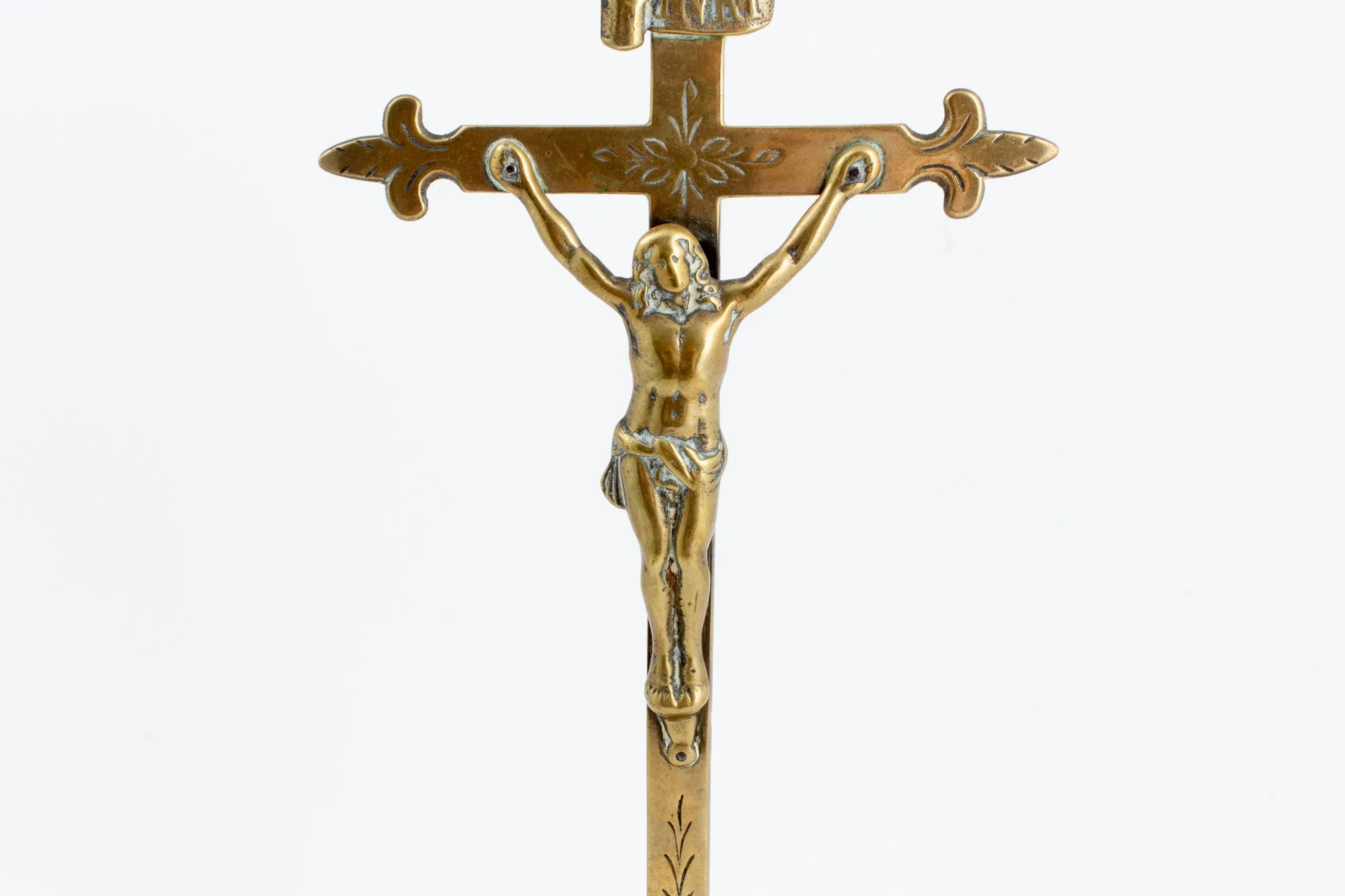 Antique French Brass Standing Crucifix