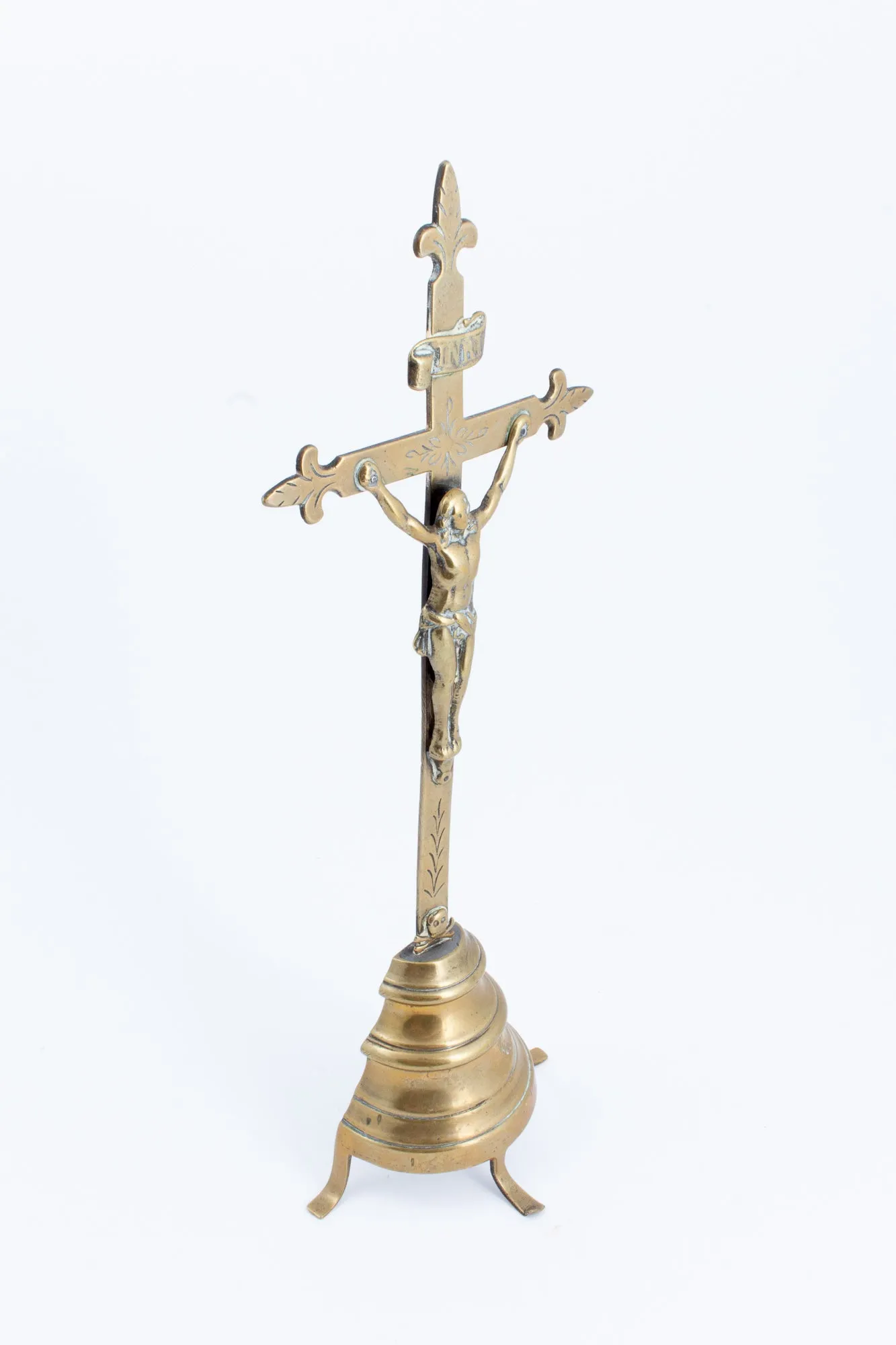 Antique French Brass Standing Crucifix