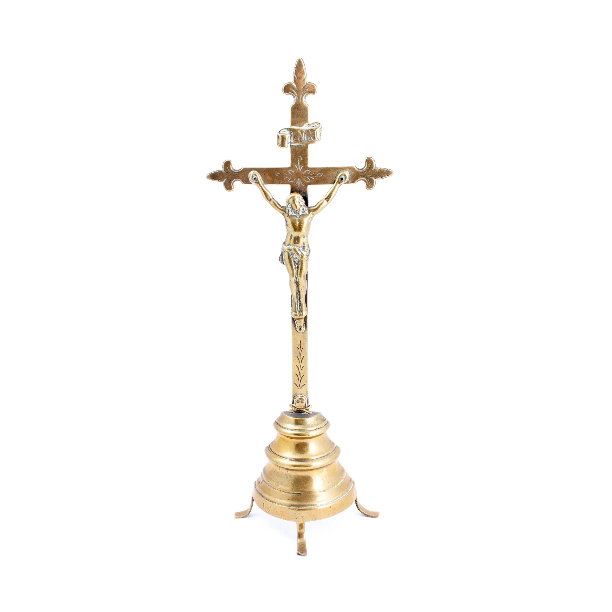 Antique French Brass Standing Crucifix