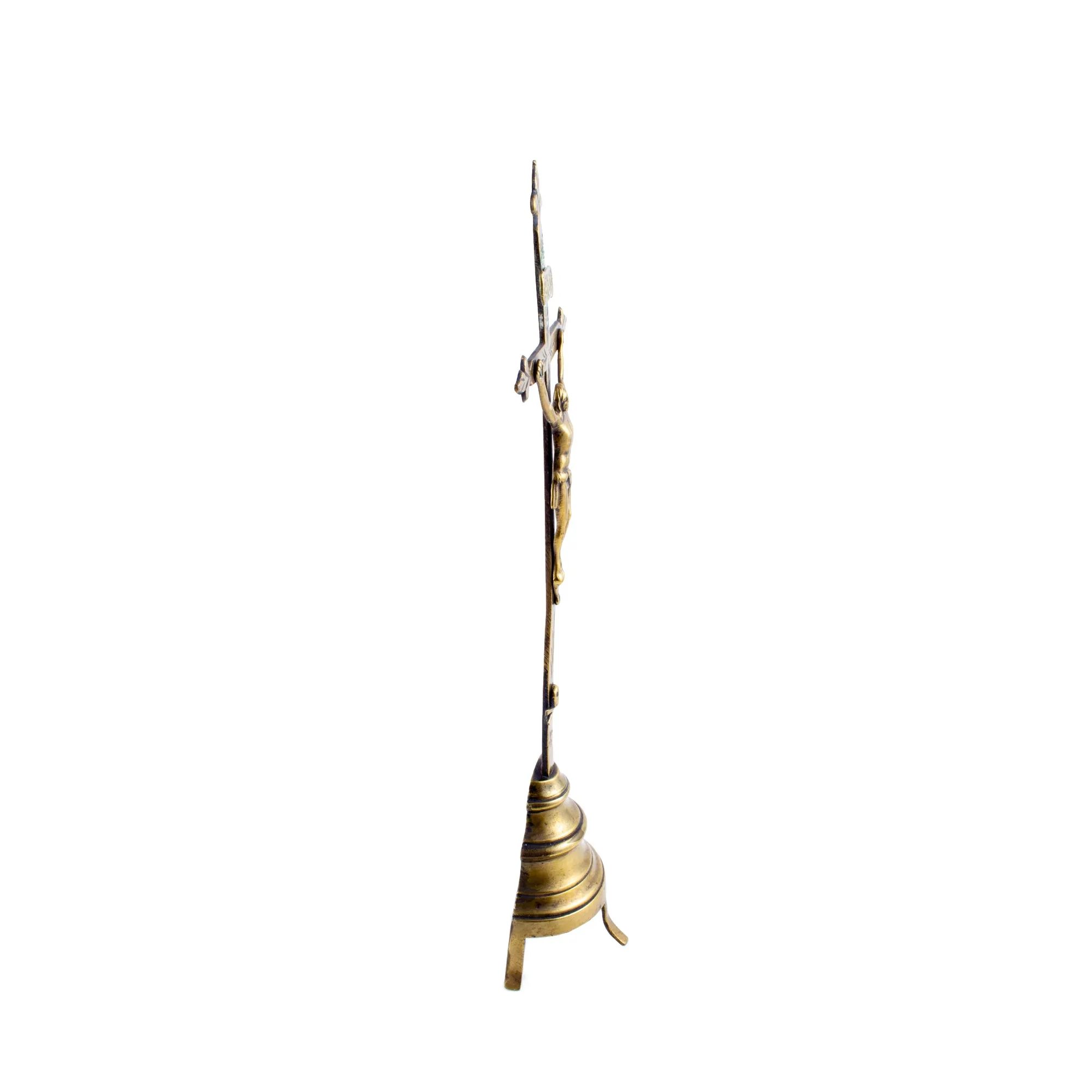 Antique French Brass Standing Crucifix