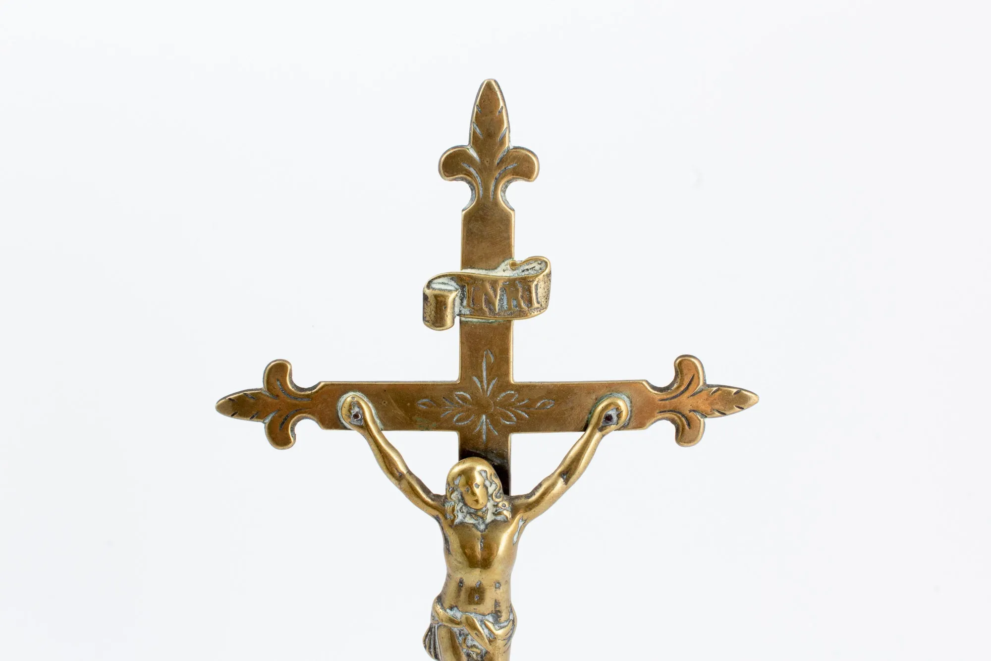 Antique French Brass Standing Crucifix
